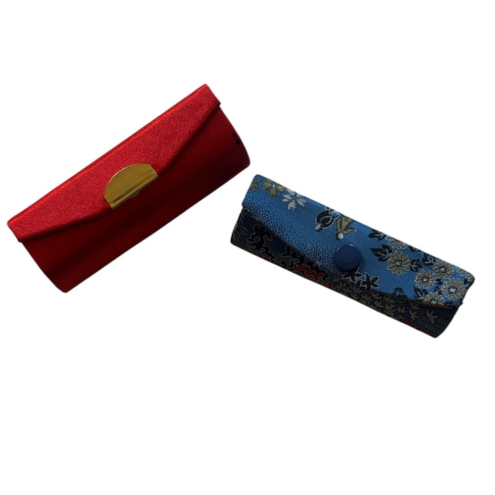 Vintage LipStick Mirrored Cases | Red & China Satin Pattern Snap Cases Travel 2